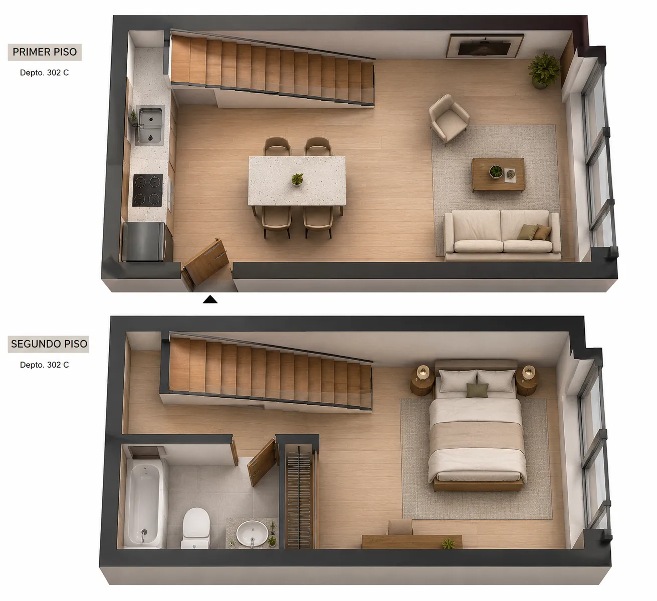 Planta referencial Duplex 1 Dormitorio + Medio