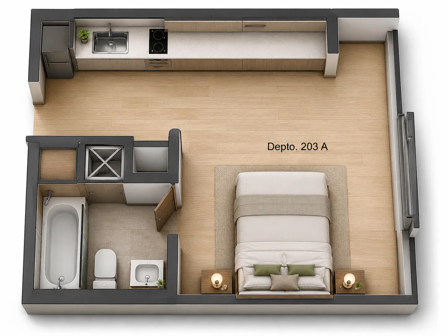 Planta referencial departamento Estudio
